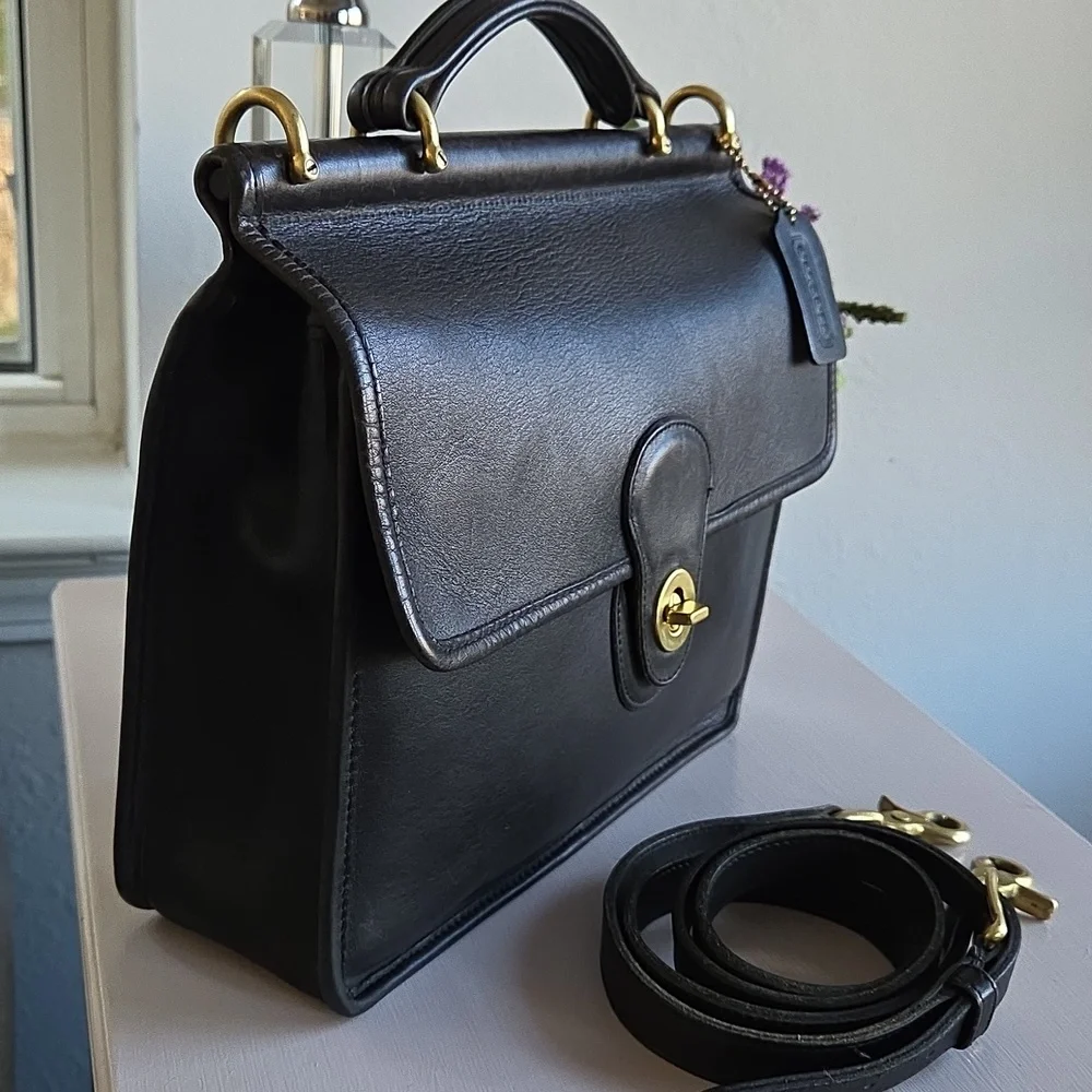Coach Black Leather Top Handle Satchel with Gold Hardware…1994 ..